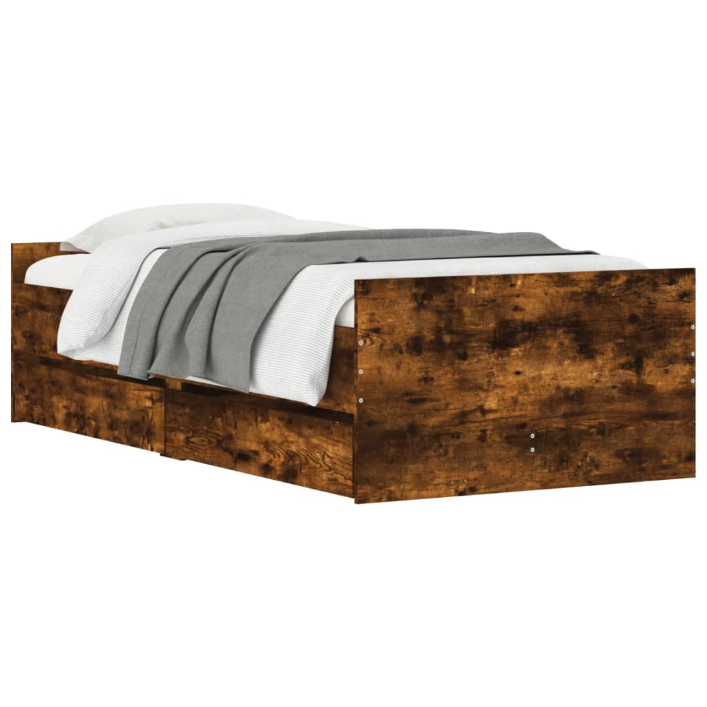 Cadre de lit avec tiroirs sans matelas chêne fumé 100x200 cm - XIOS