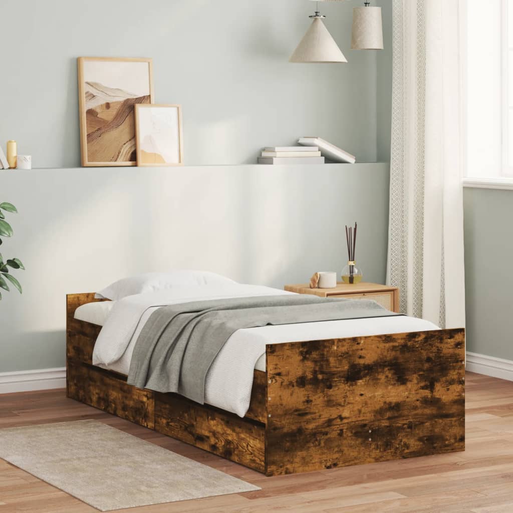 Cadre de lit avec tiroirs sans matelas chêne fumé 100x200 cm - XIOS