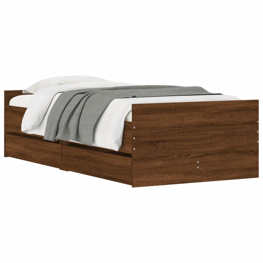 Cadre de lit avec tiroirs sans matelas chêne marron 100x200 cm - XIOS