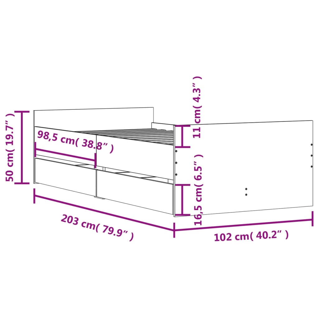 Cadre de lit avec tiroirs sans matelas chêne marron 100x200 cm - XIOS