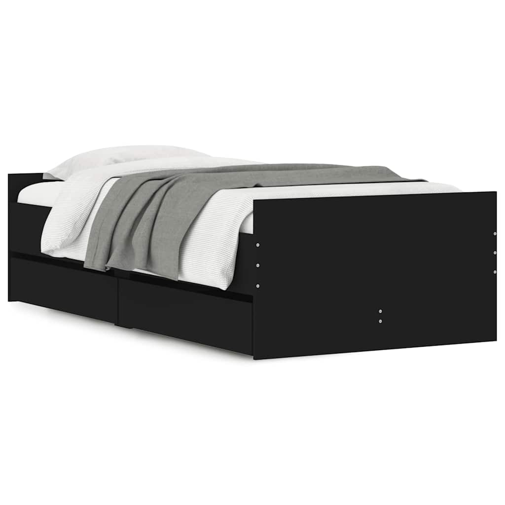 Cadre de lit avec tiroirs sans matelas noir 90x190 cm - XIOS