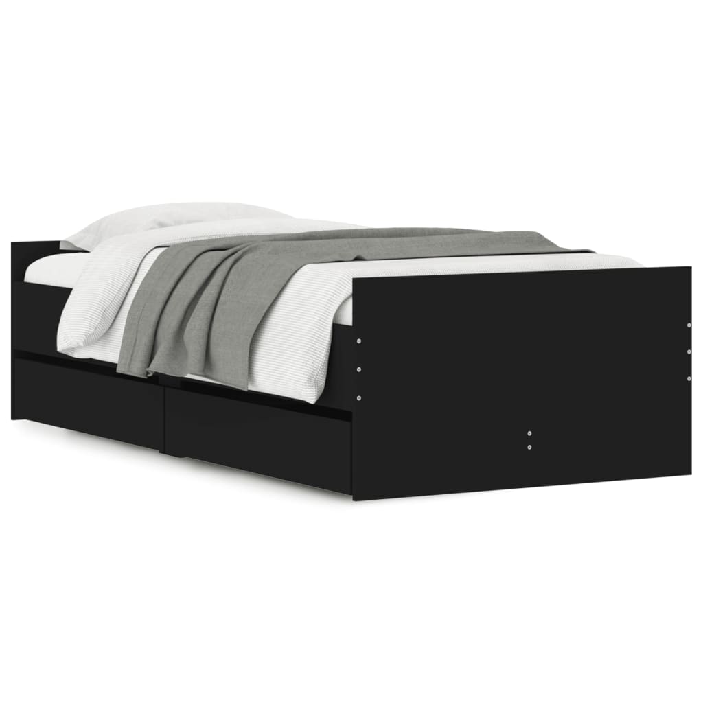 Cadre de lit avec tiroirs sans matelas noir 90x190 cm - XIOS