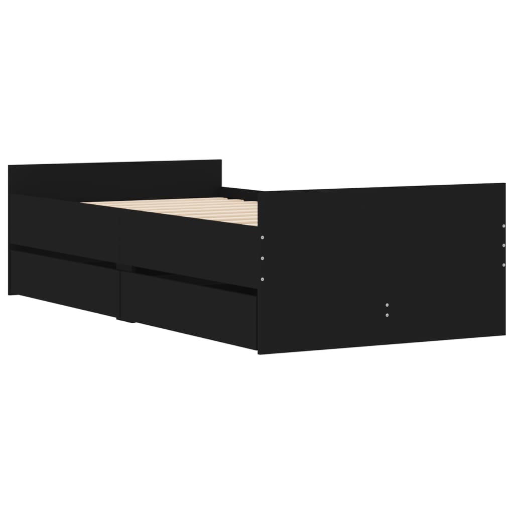 Cadre de lit avec tiroirs sans matelas noir 90x190 cm - XIOS