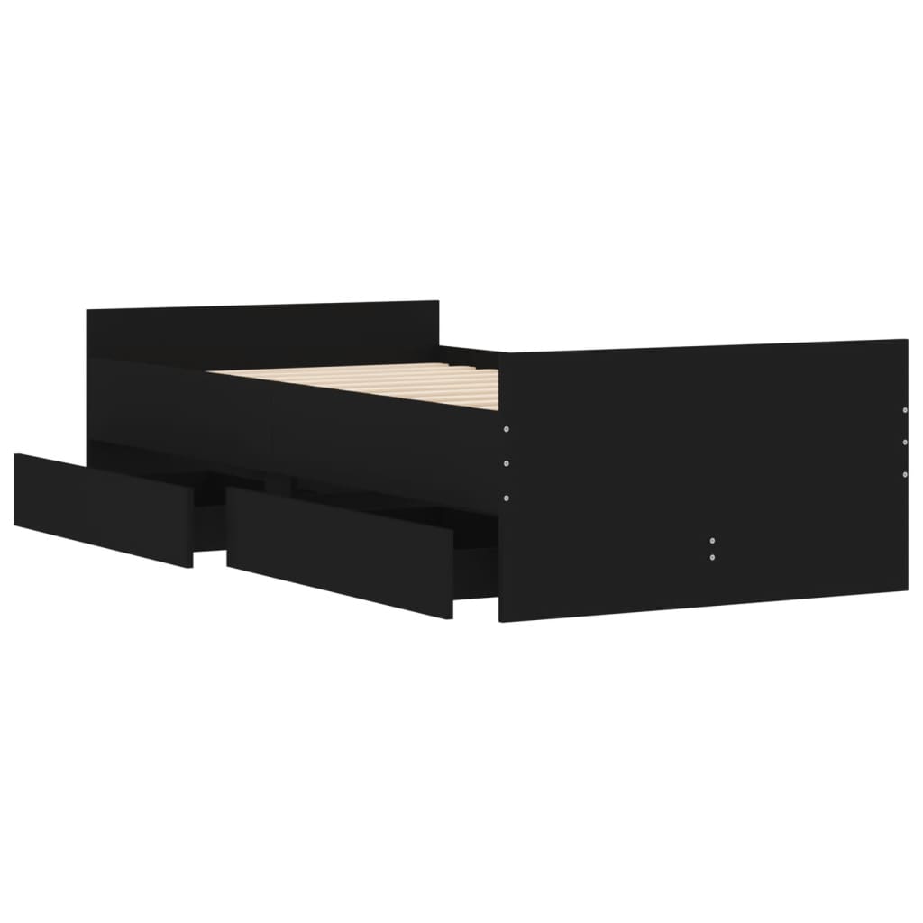 Cadre de lit avec tiroirs sans matelas noir 90x190 cm - XIOS