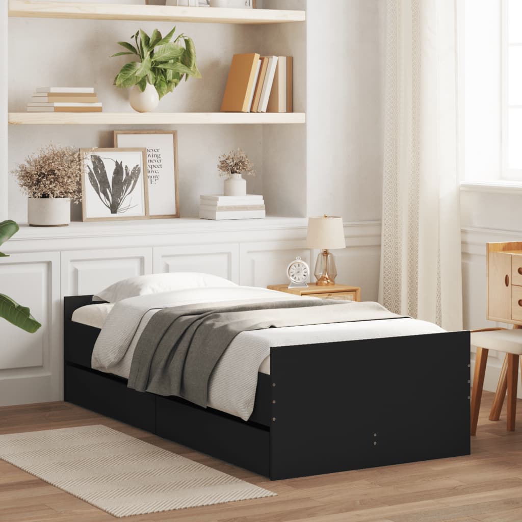 Cadre de lit avec tiroirs sans matelas noir 90x190 cm - XIOS