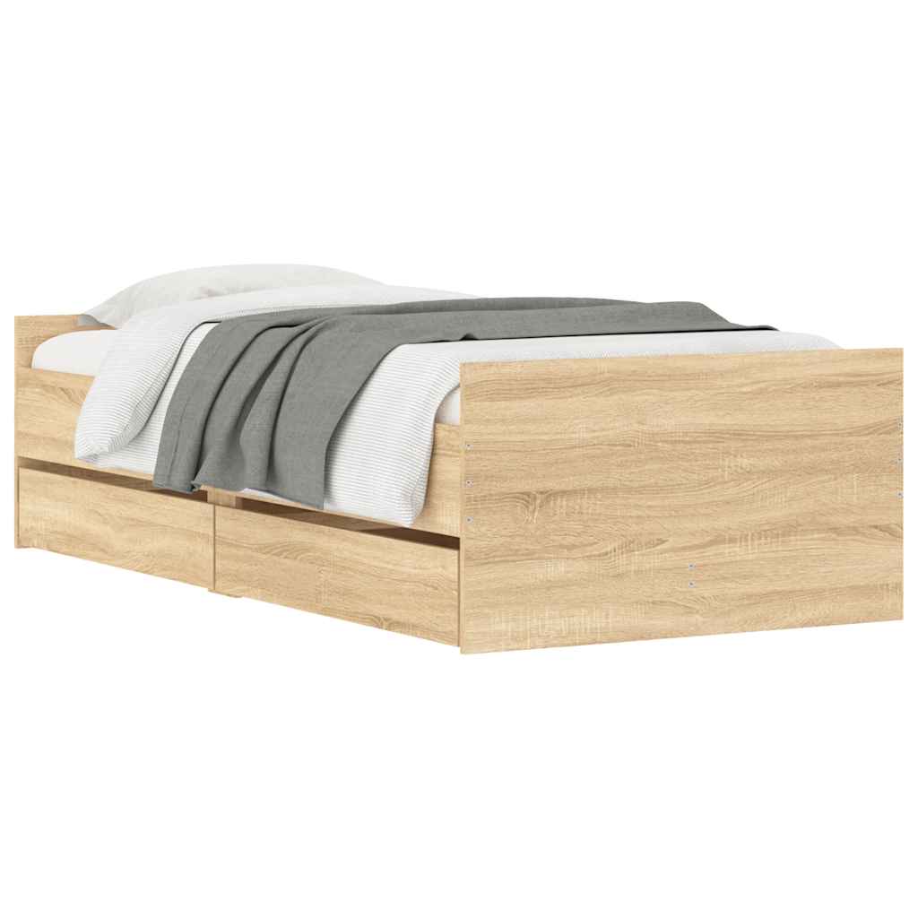 Cadre de lit avec tiroirs sans matelas chêne sonoma 90x190 cm - XIOS