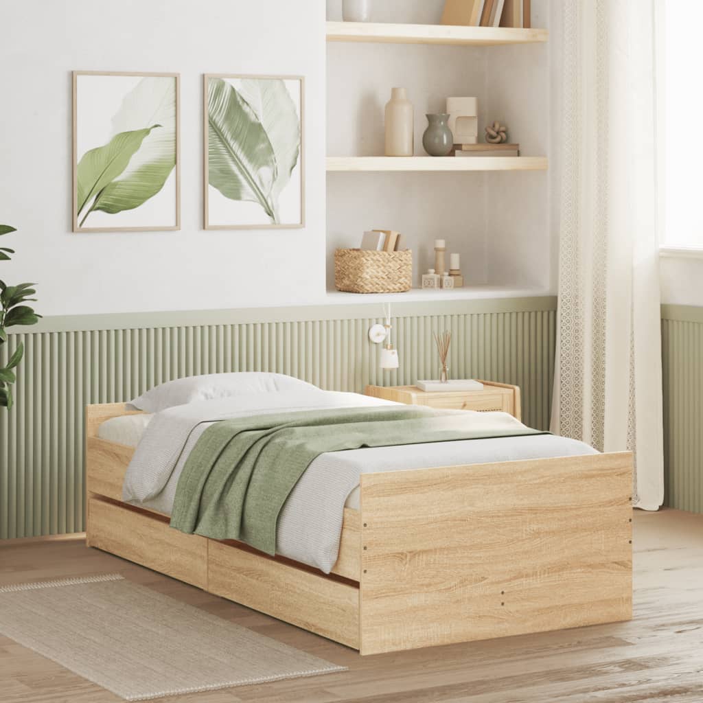 Cadre de lit avec tiroirs sans matelas chêne sonoma 90x190 cm - XIOS