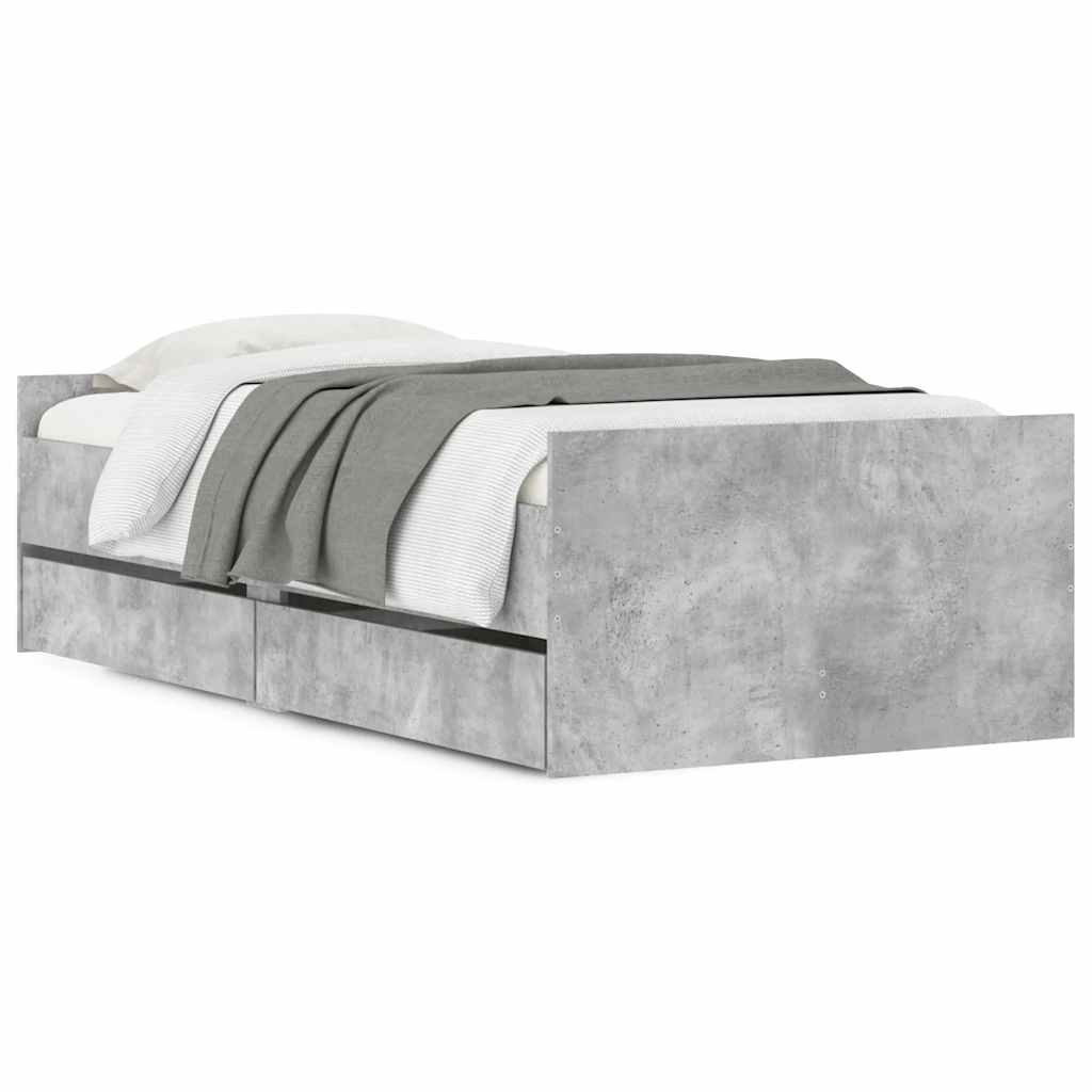 Cadre de lit avec tiroirs sans matelas gris béton 90x190 cm - XIOS