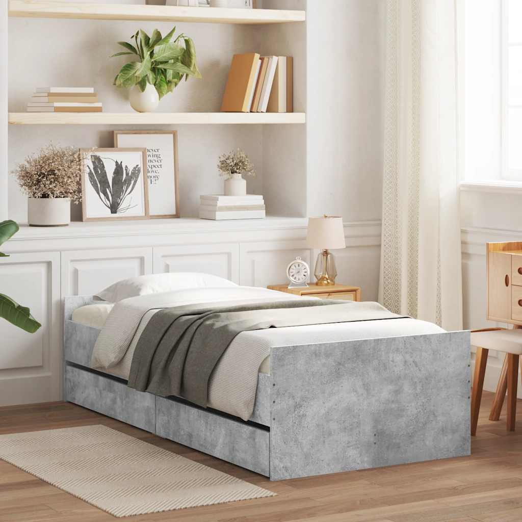 Cadre de lit avec tiroirs sans matelas gris béton 90x190 cm - XIOS