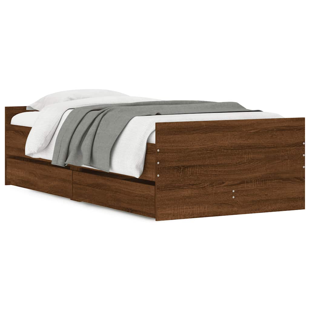 Cadre de lit avec tiroirs sans matelas chêne marron 90x190 cm - XIOS