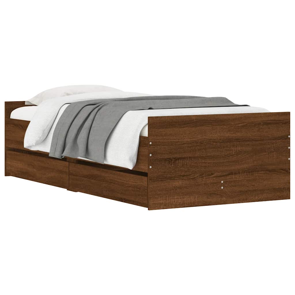 Cadre de lit avec tiroirs sans matelas chêne marron 90x190 cm - XIOS