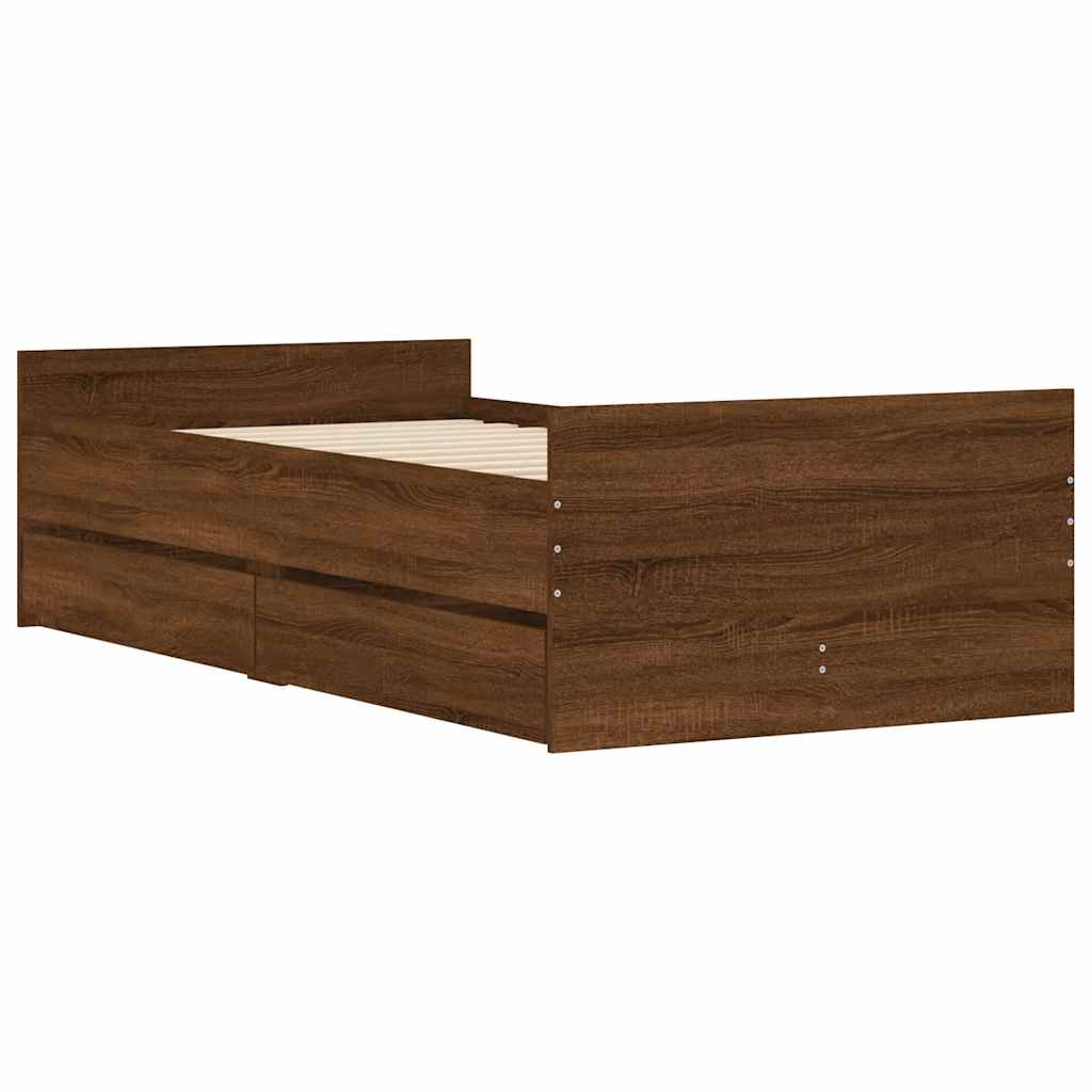 Cadre de lit avec tiroirs sans matelas chêne marron 90x190 cm - XIOS