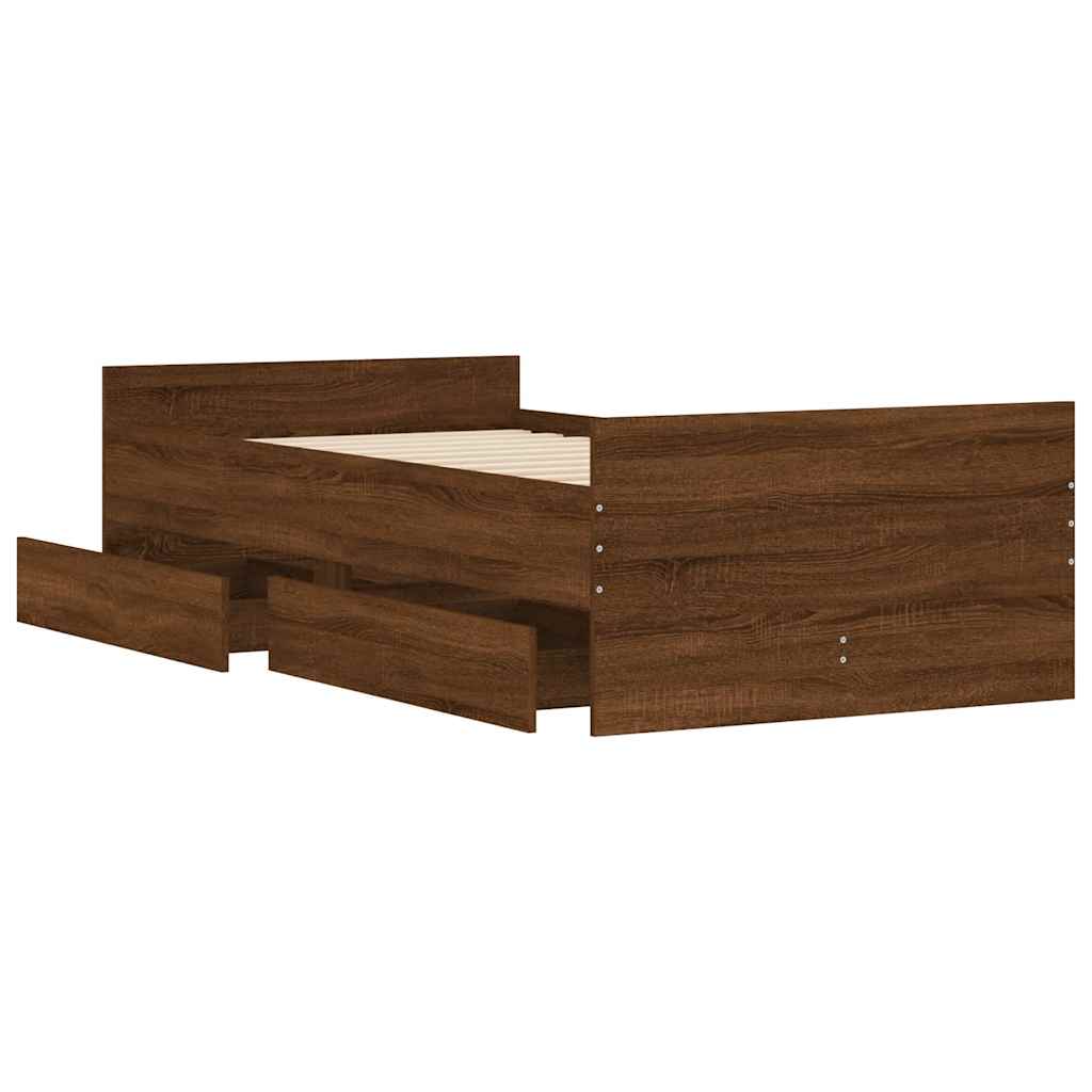 Cadre de lit avec tiroirs sans matelas chêne marron 90x190 cm - XIOS