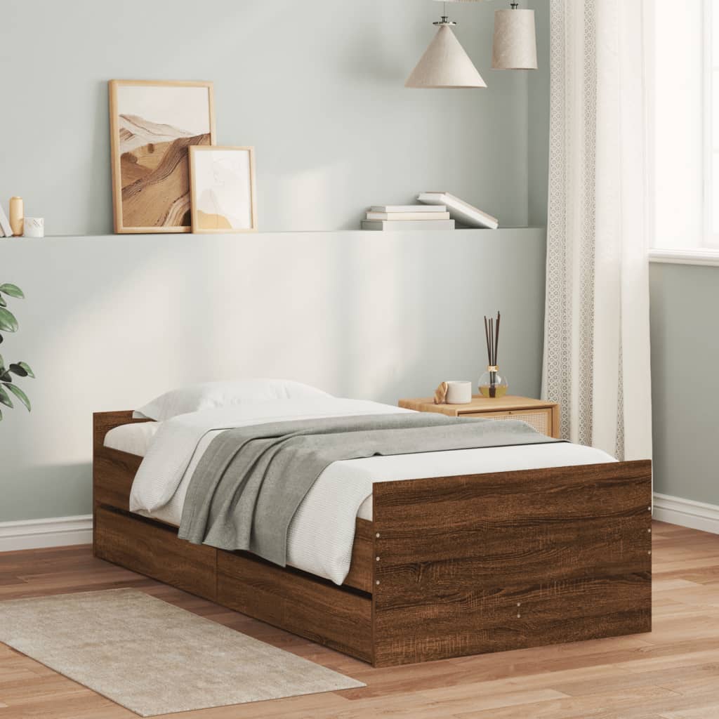 Cadre de lit avec tiroirs sans matelas chêne marron 90x190 cm - XIOS