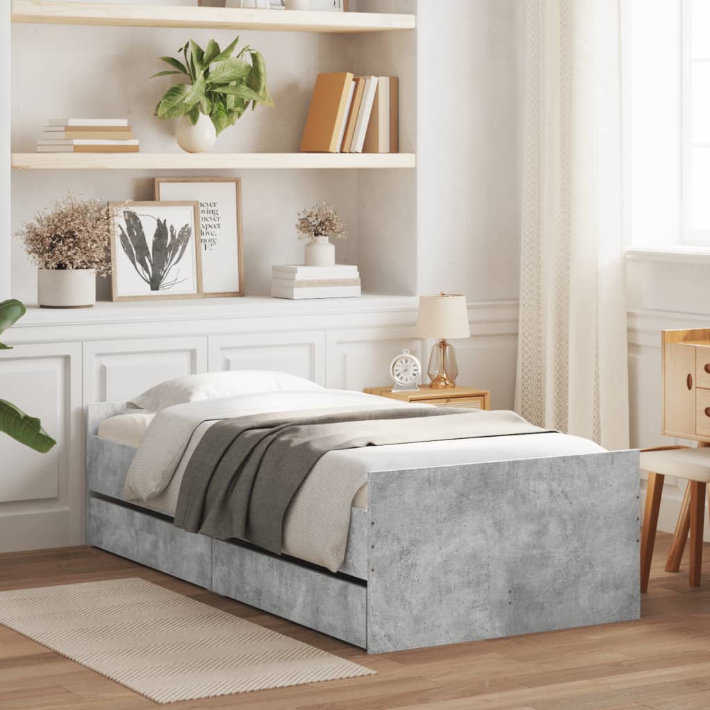 Cadre de lit sans matelas gris béton 75x190 cm - XIOS