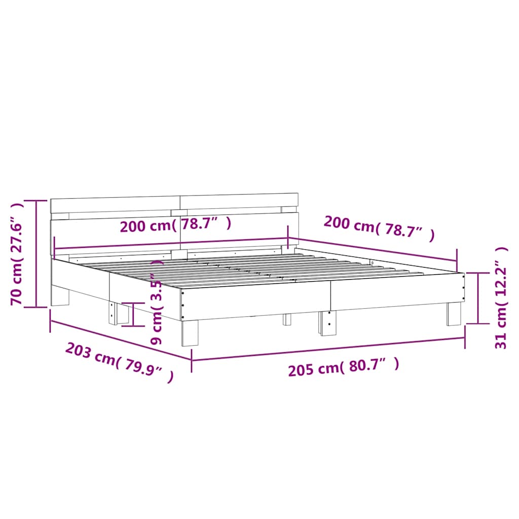 Cadre de lit sans matelas noir 200x200 cm