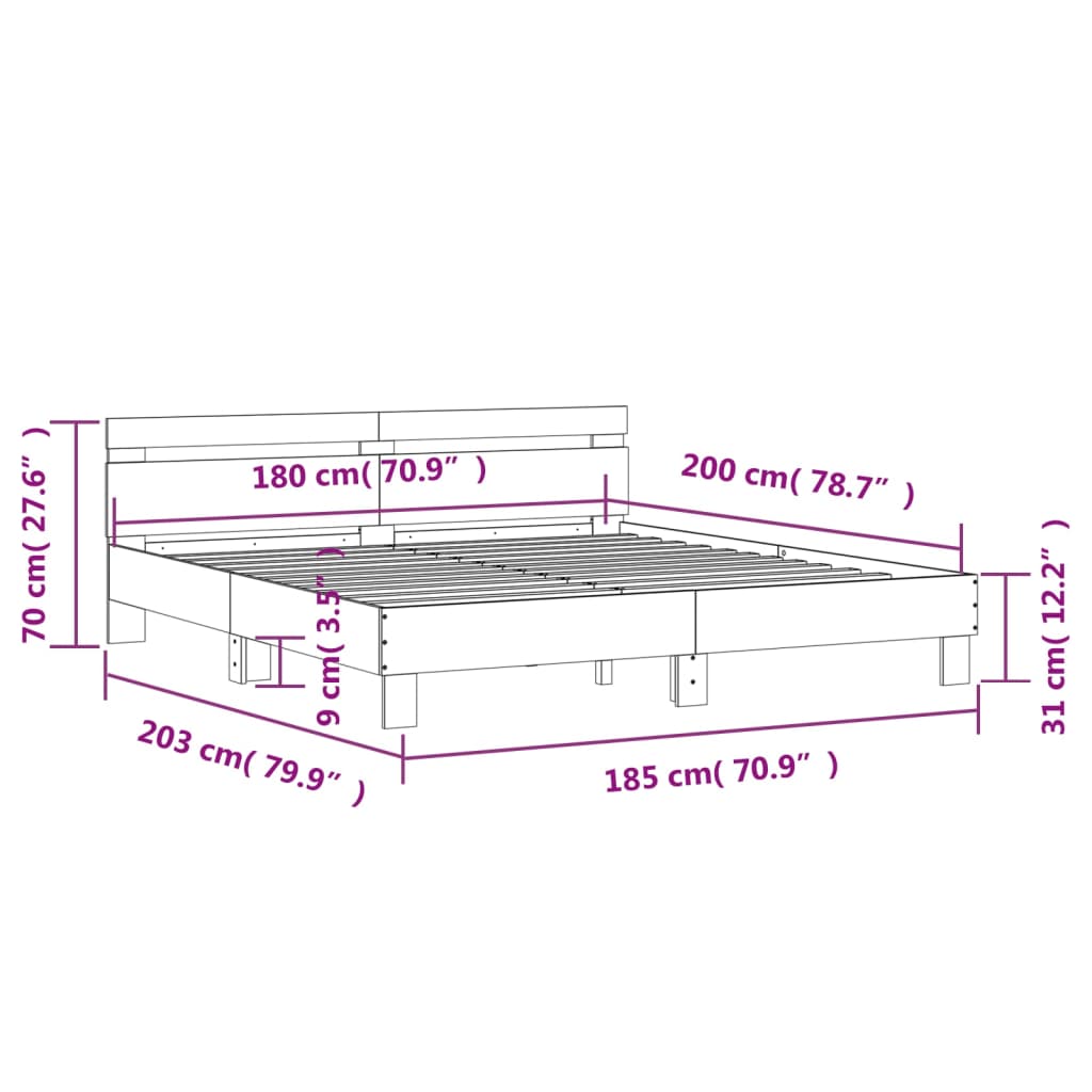 Cadre de lit sans matelas gris béton 180x200 cm - XIOS