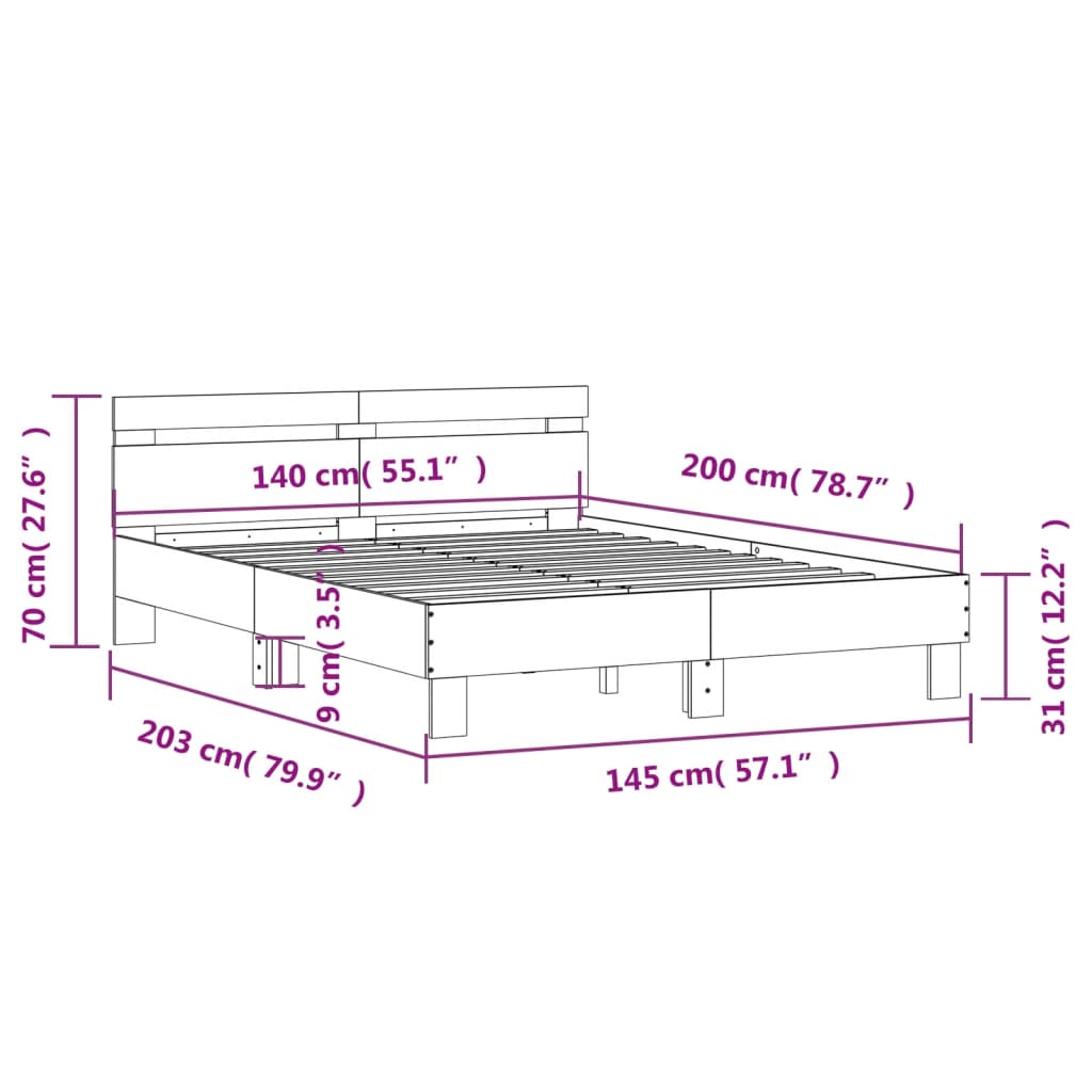 Cadre de lit sans matelas gris béton 140x200 cm - XIOS