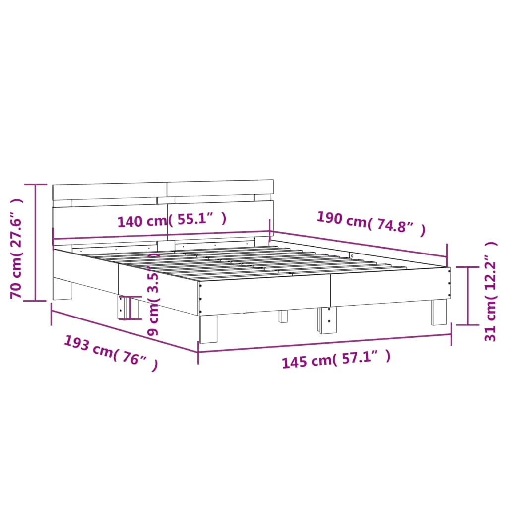 Cadre de lit sans matelas chêne marron 140x190 cm - XIOS