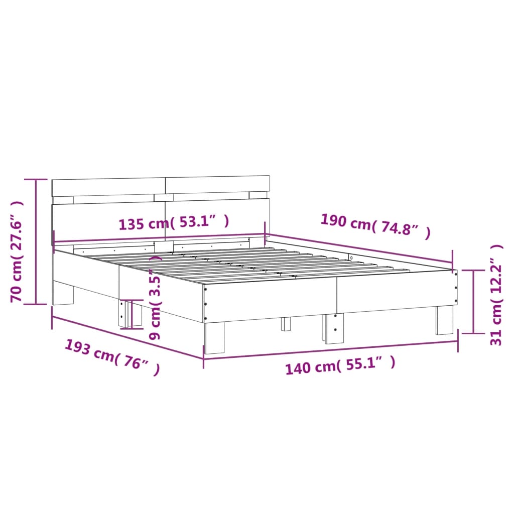 Cadre de lit sans matelas gris béton 135x190 cm - XIOS