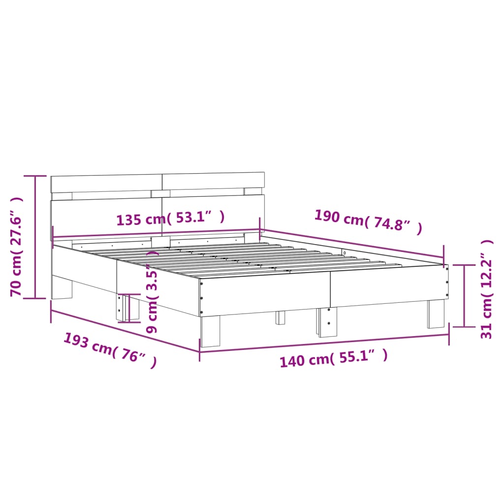 Cadre de lit sans matelas chêne fumé 135x190 cm - XIOS
