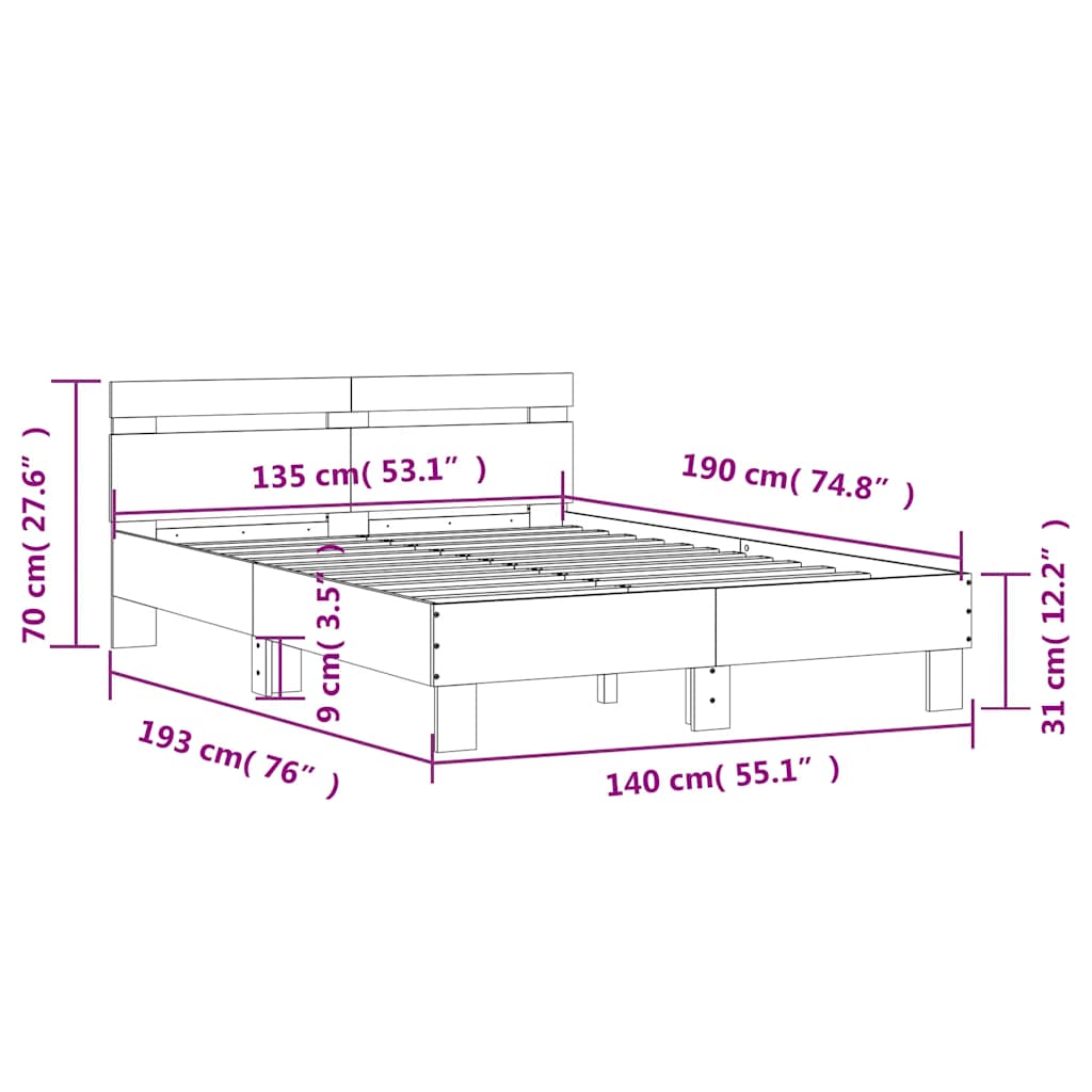 Cadre de lit sans matelas chêne marron 135x190 cm - XIOS