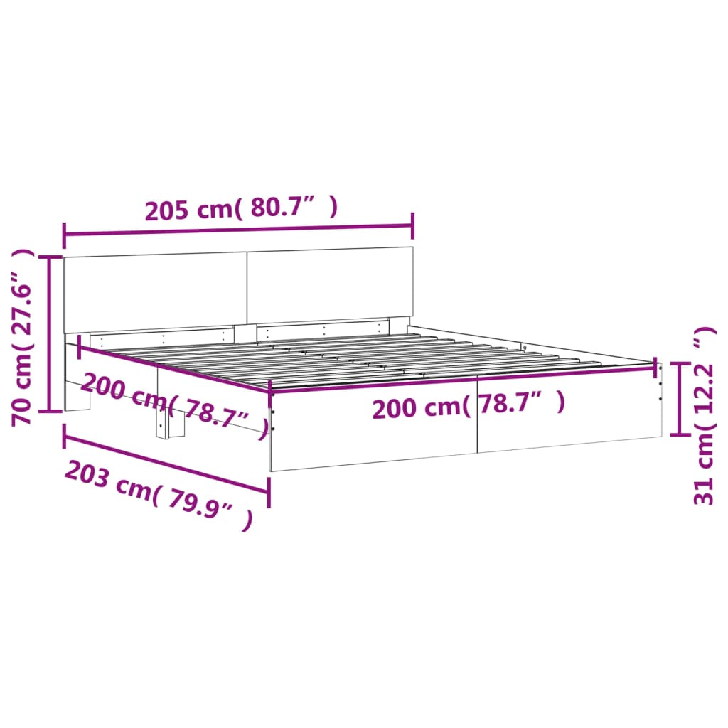 Cadre de lit sans matelas blanc 200x200 cm