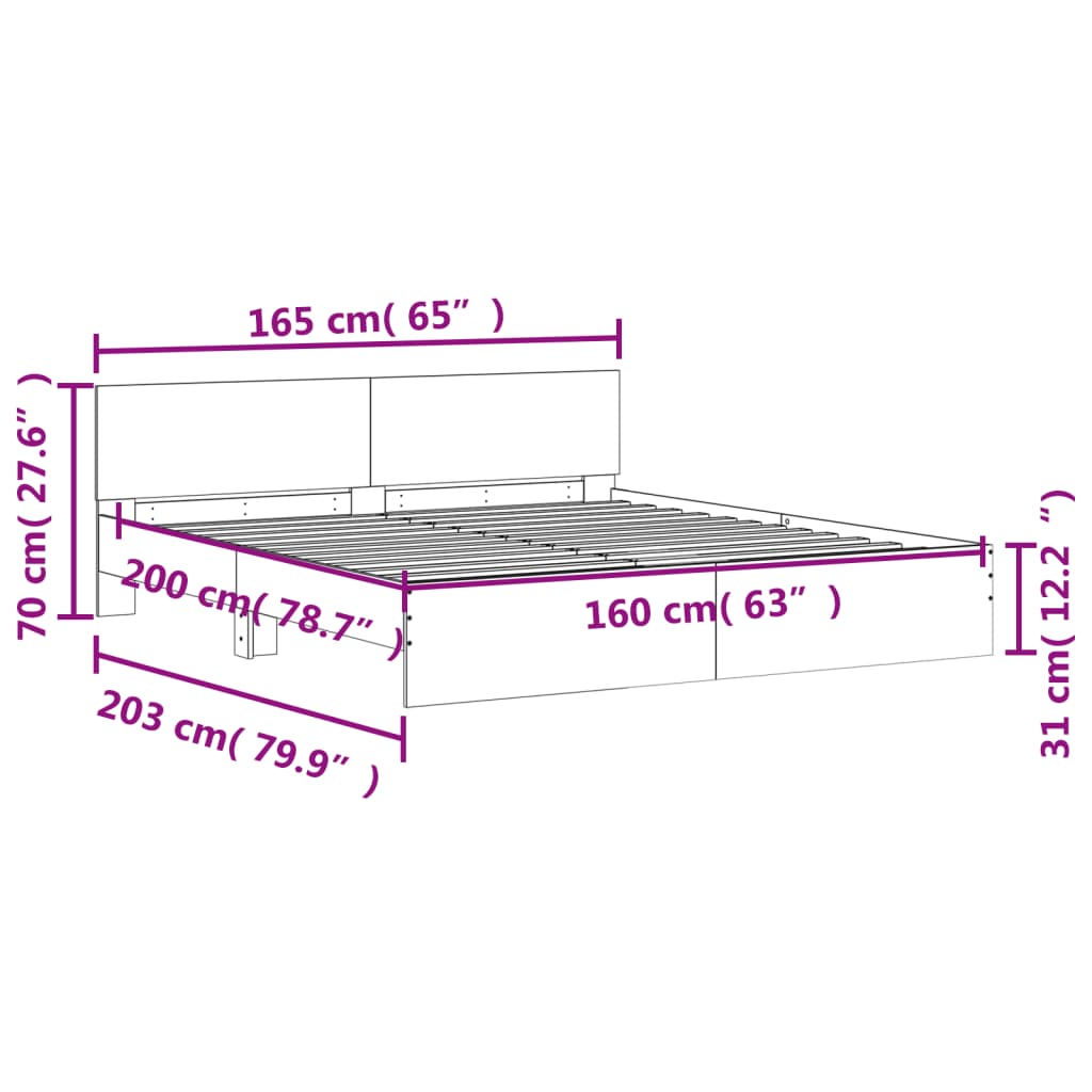 Cadre de lit sans matelas gris béton 160x200 cm - XIOS