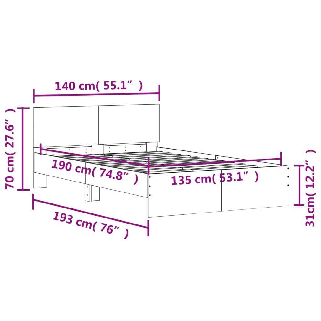 Cadre de lit sans matelas chêne fumé 135x190 cm - XIOS