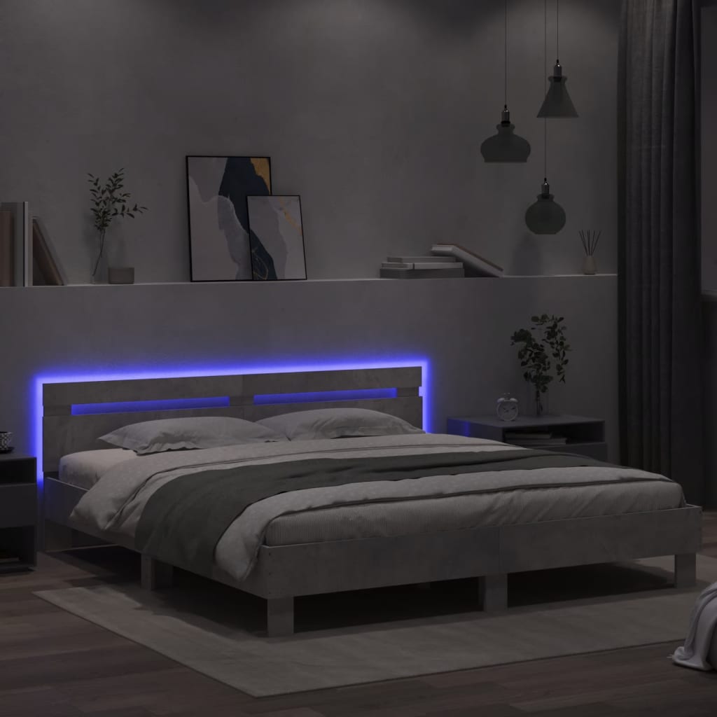 Cadre de lit avec LED sans matelas gris béton 200x200 cm - XIOS