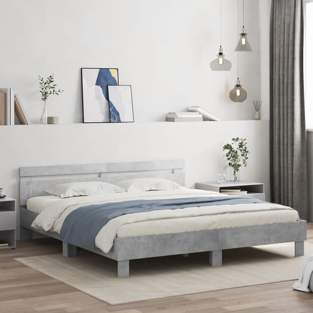 Cadre de lit avec LED sans matelas gris béton 200x200 cm - XIOS