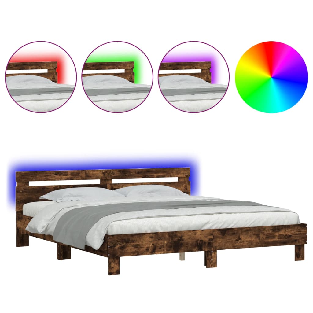 Cadre de lit avec LED sans matelas chêne fumé 200x200 cm - XIOS