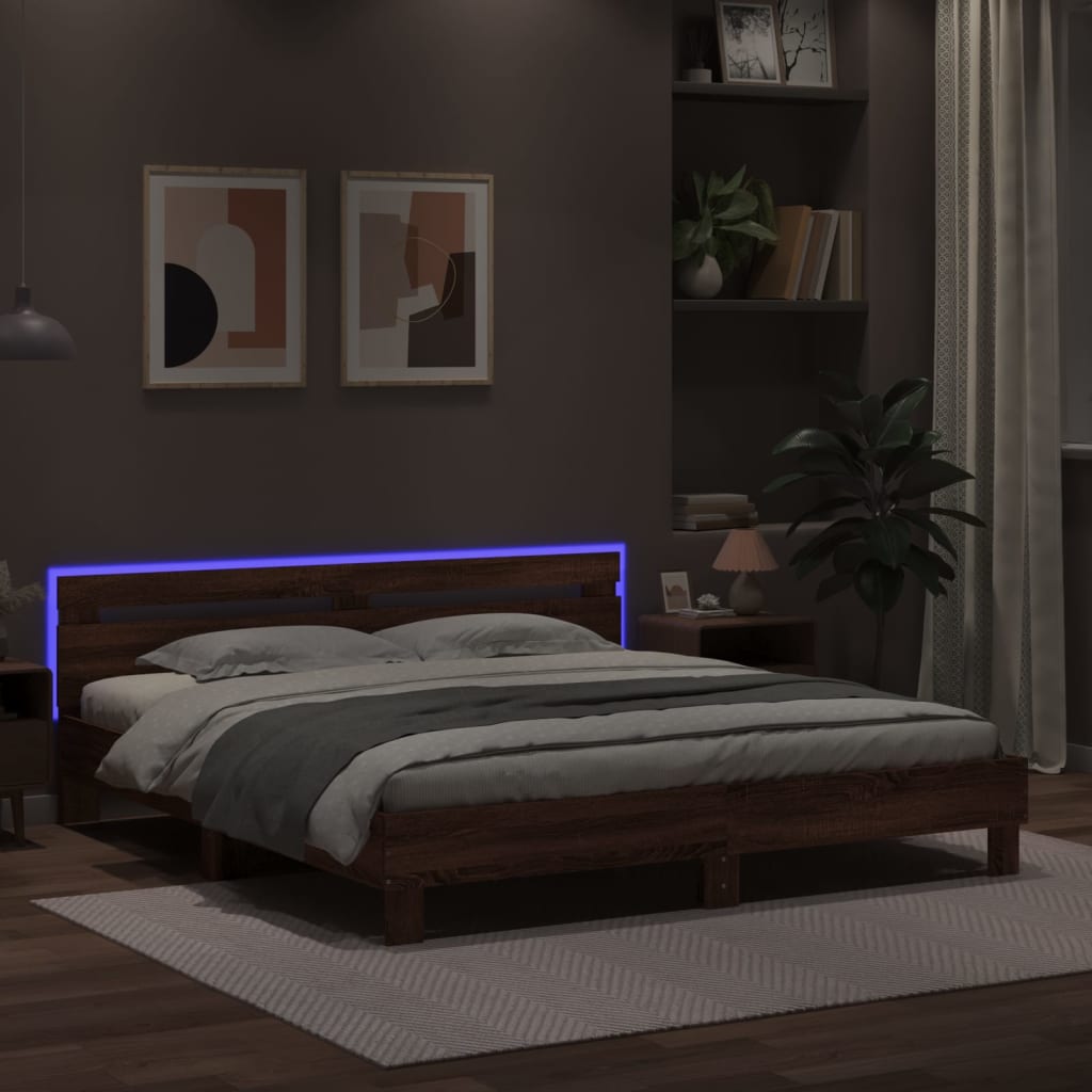 Cadre de lit avec LED sans matelas chêne marron 200x200 cm - XIOS