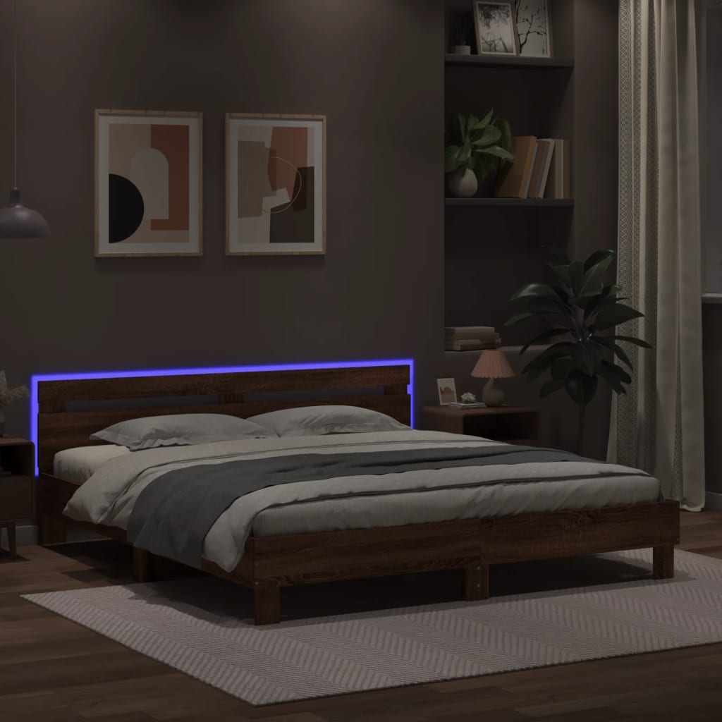 Cadre de lit avec LED sans matelas chêne marron 180x200 cm - XIOS