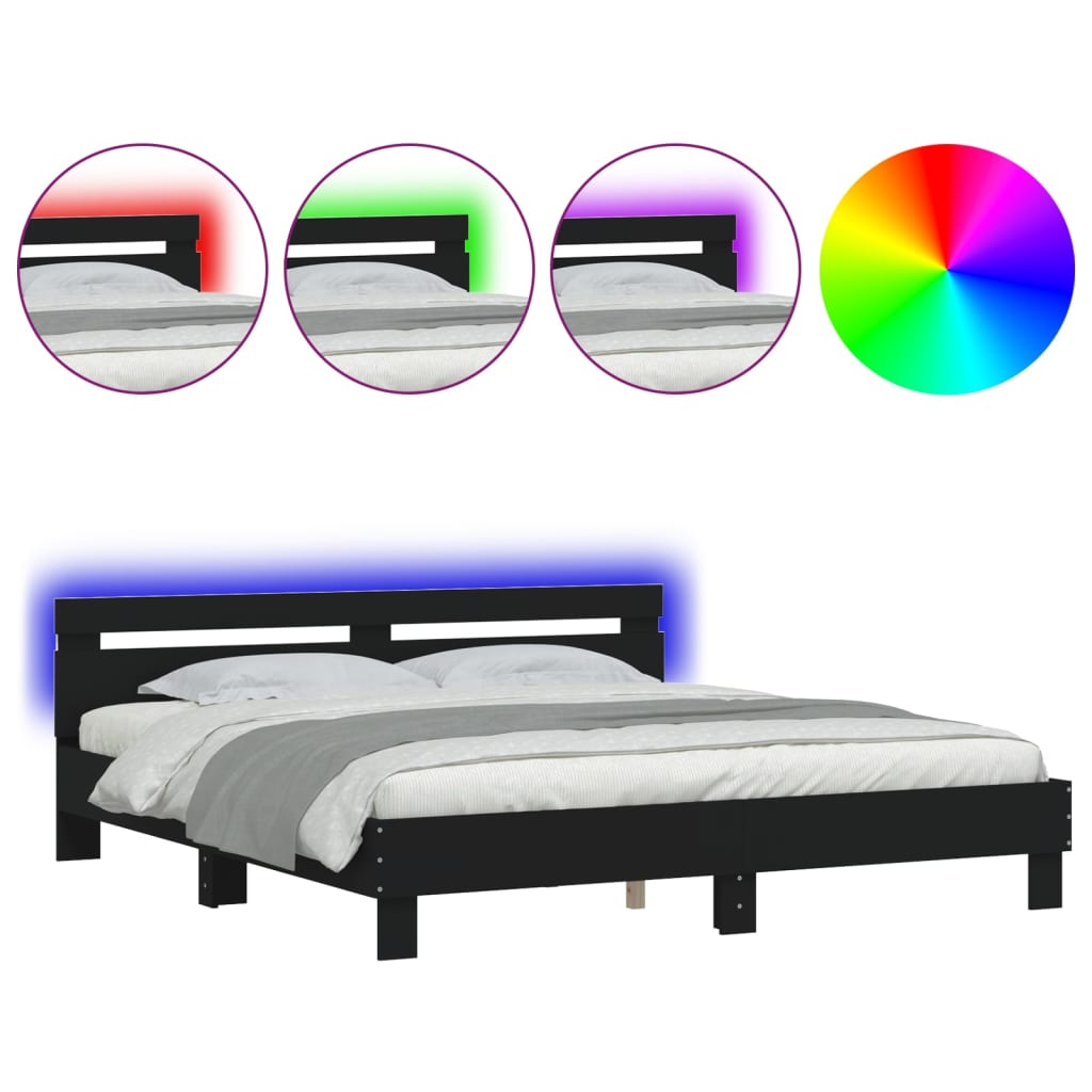 Cadre de lit avec LED sans matelas noir 160x200 cm - XIOS