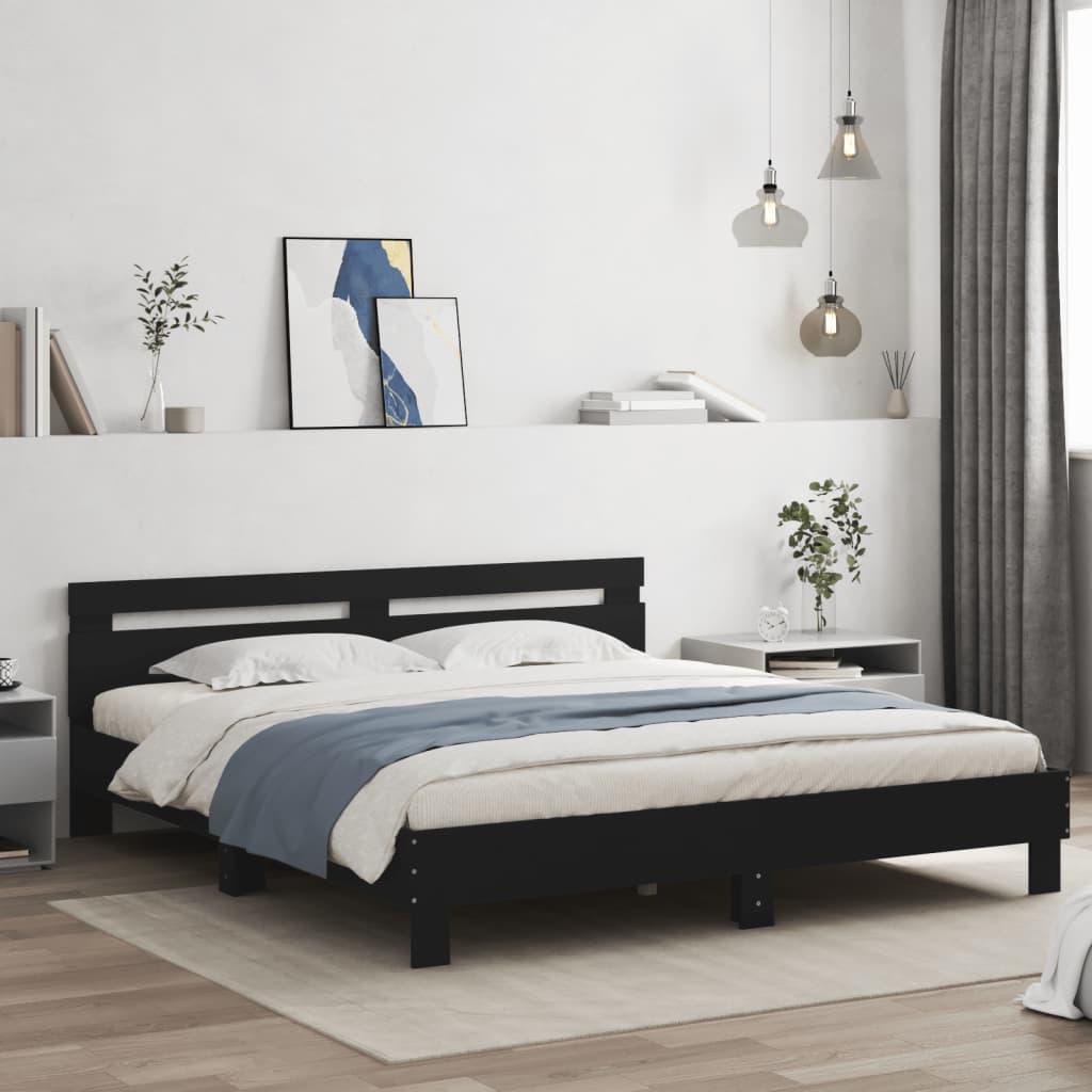 Cadre de lit avec LED sans matelas noir 160x200 cm - XIOS