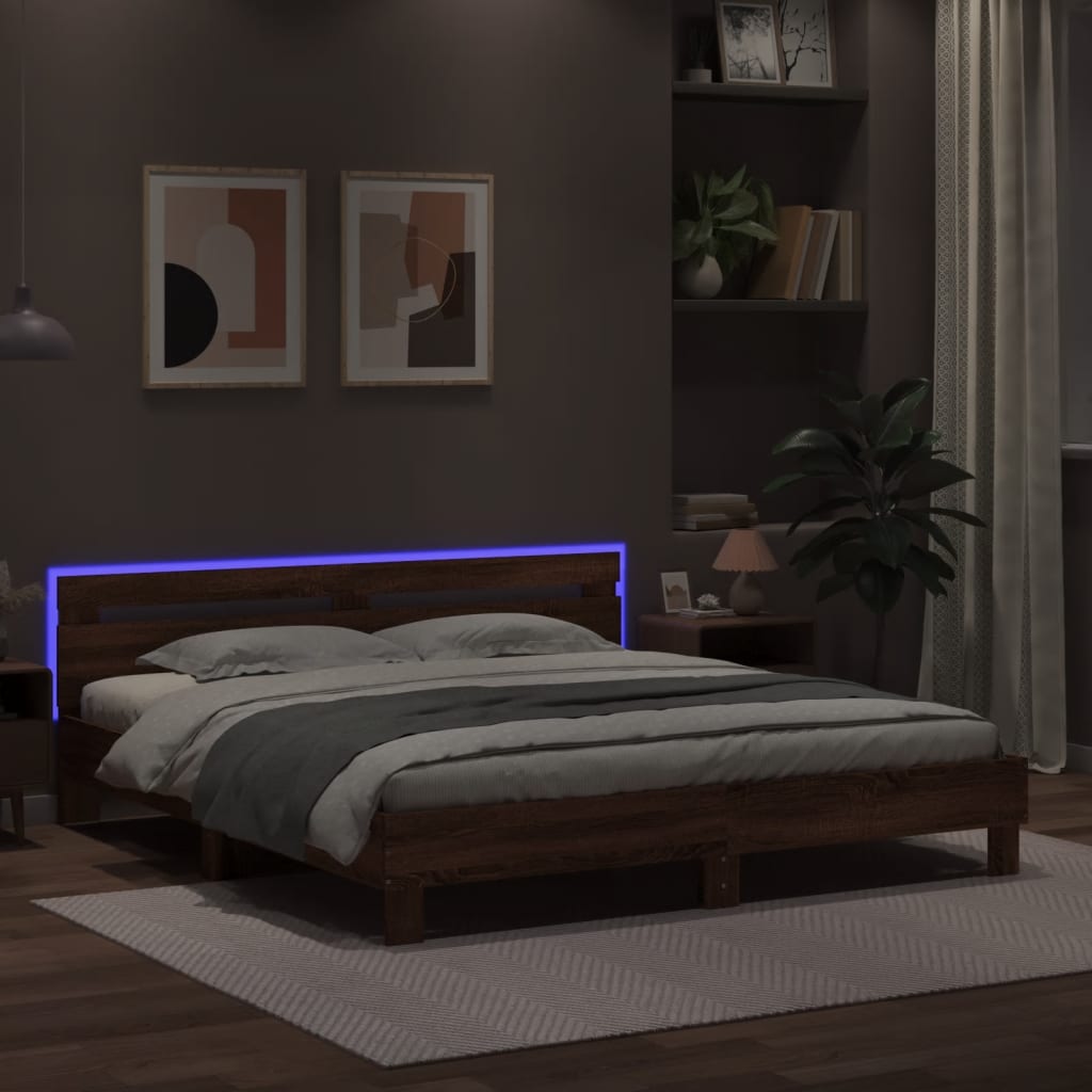 Cadre de lit avec LED sans matelas chêne marron 160x200 cm - XIOS