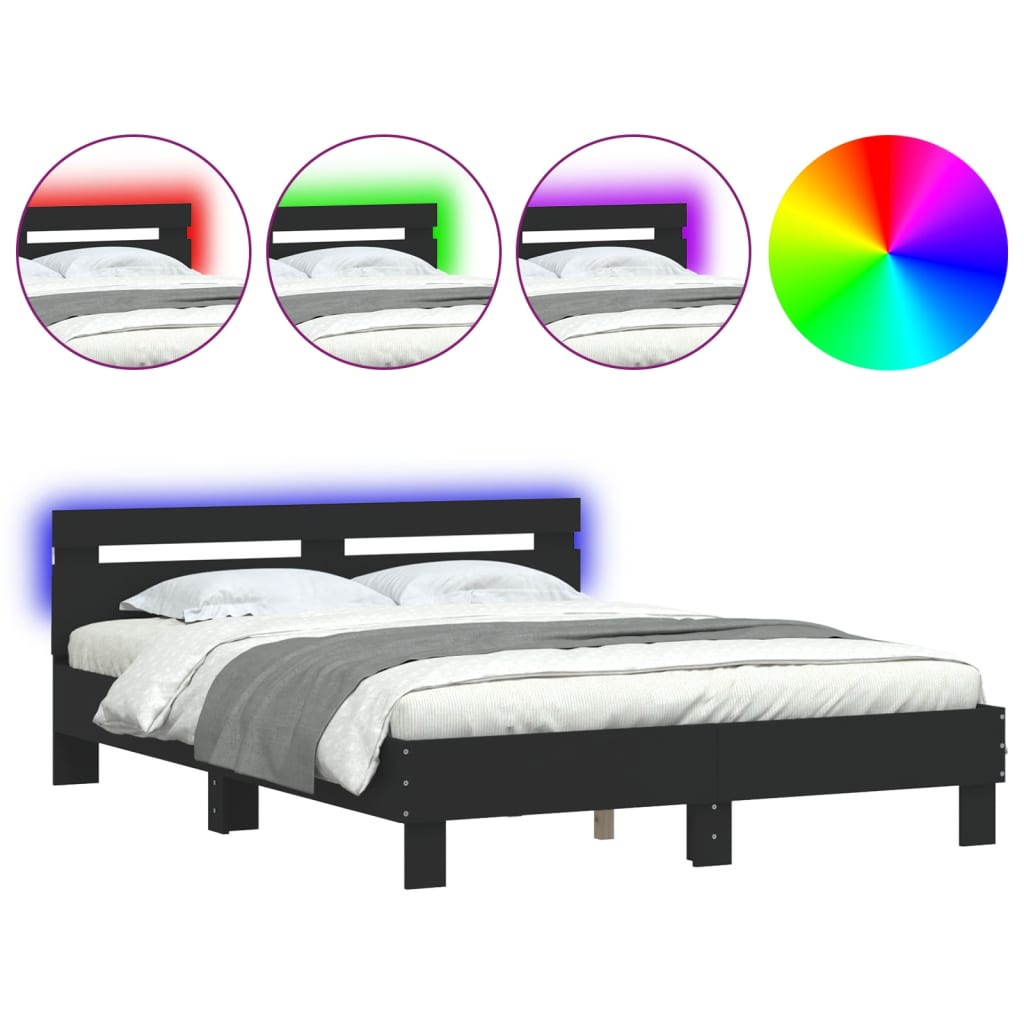 Cadre de lit avec LED sans matelas noir 150x200 cm - XIOS