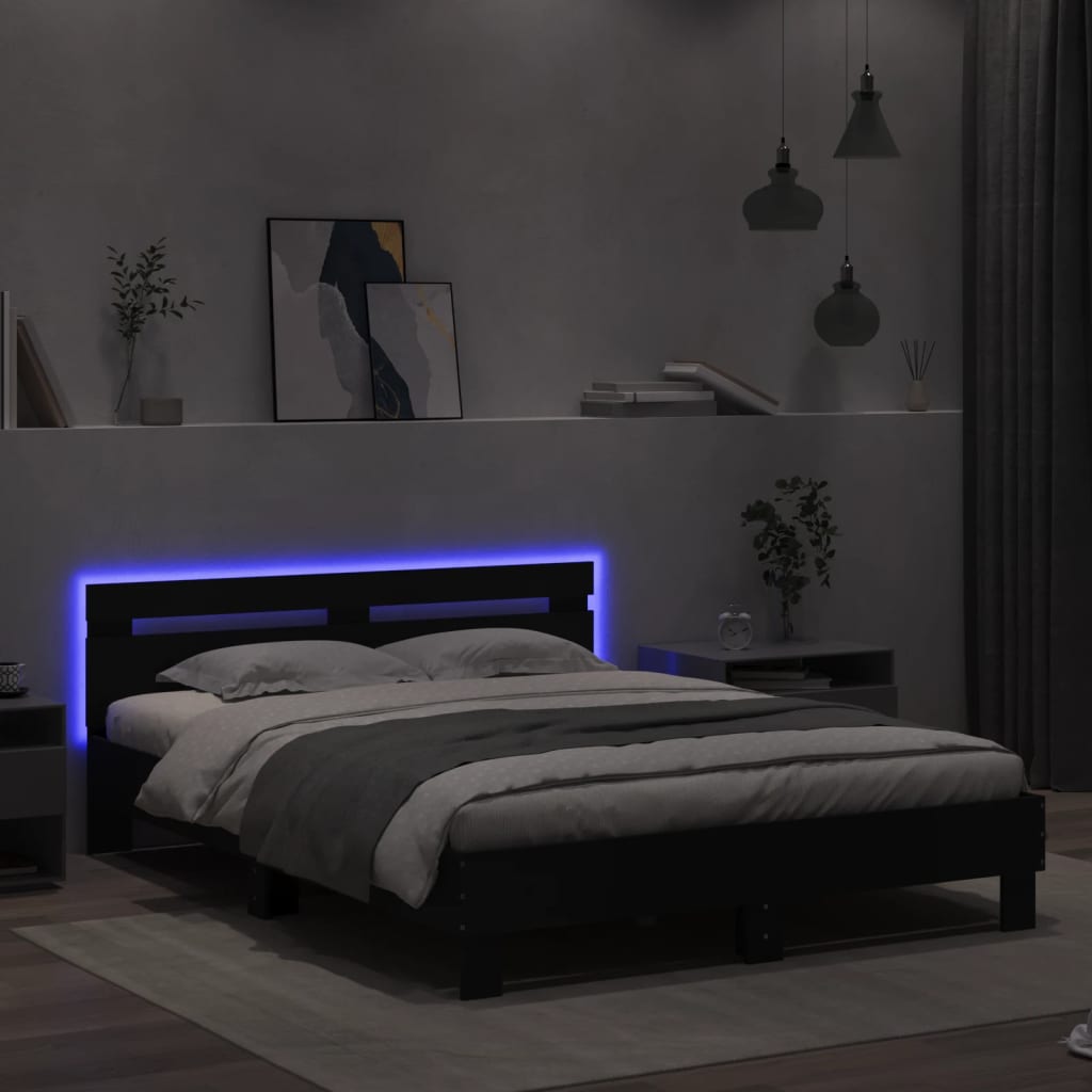 Cadre de lit avec LED sans matelas noir 150x200 cm - XIOS