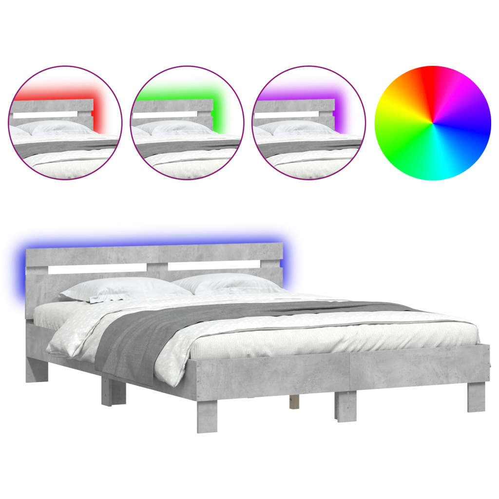 Cadre de lit avec LED sans matelas gris béton 150x200 cm - XIOS