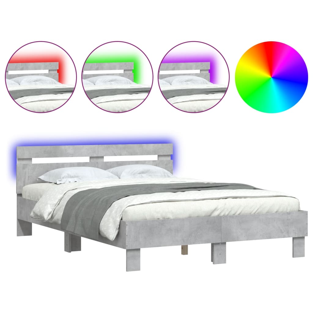 Cadre de lit avec LED sans matelas gris béton 120x200 cm - XIOS