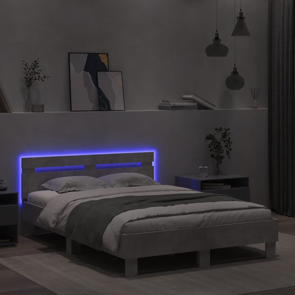 Cadre de lit avec LED sans matelas gris béton 120x200 cm - XIOS