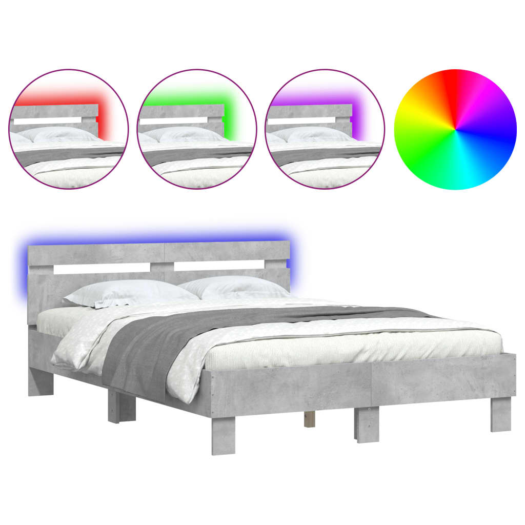 Cadre de lit avec LED sans matelas gris béton 135x190 cm - XIOS