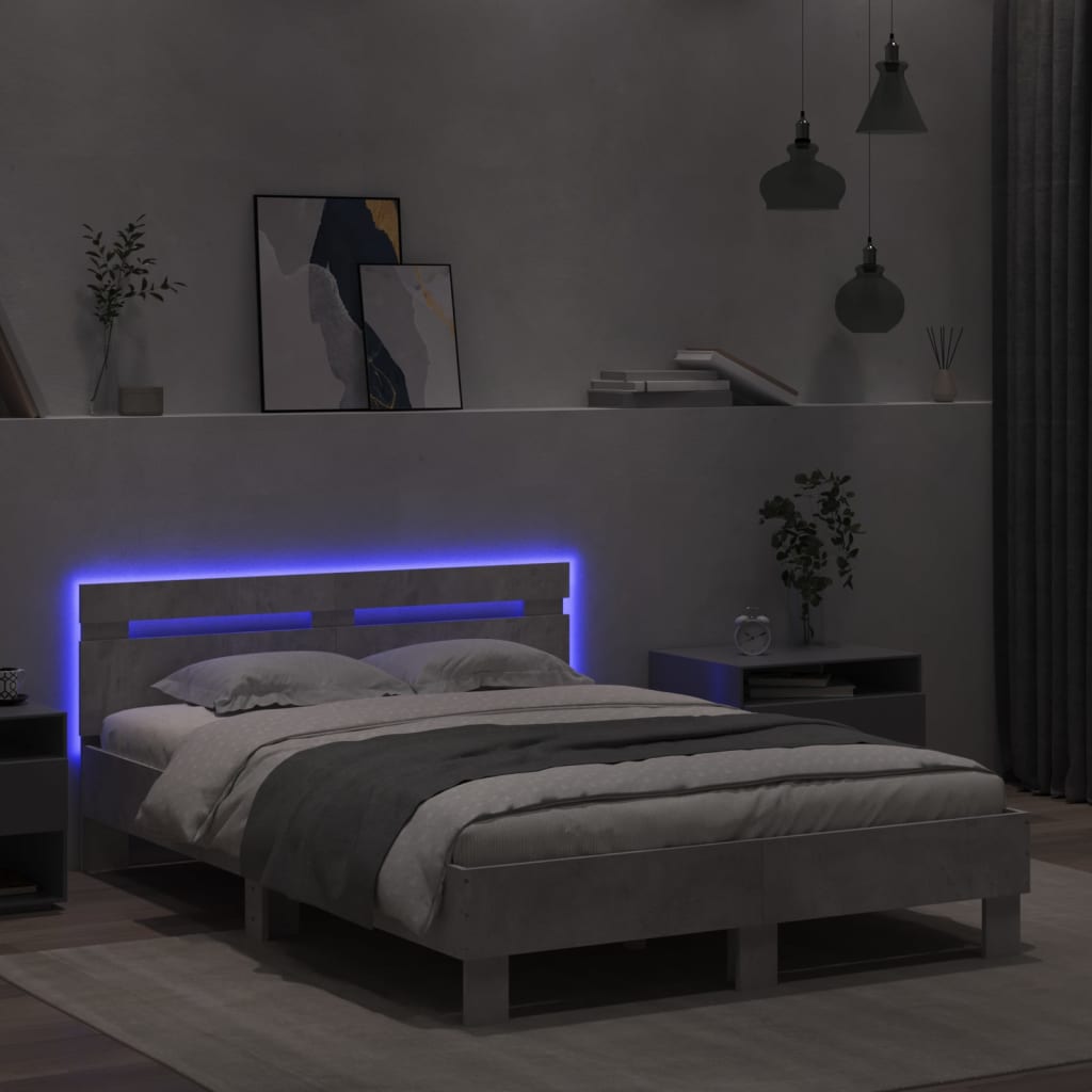 Cadre de lit avec LED sans matelas gris béton 135x190 cm - XIOS