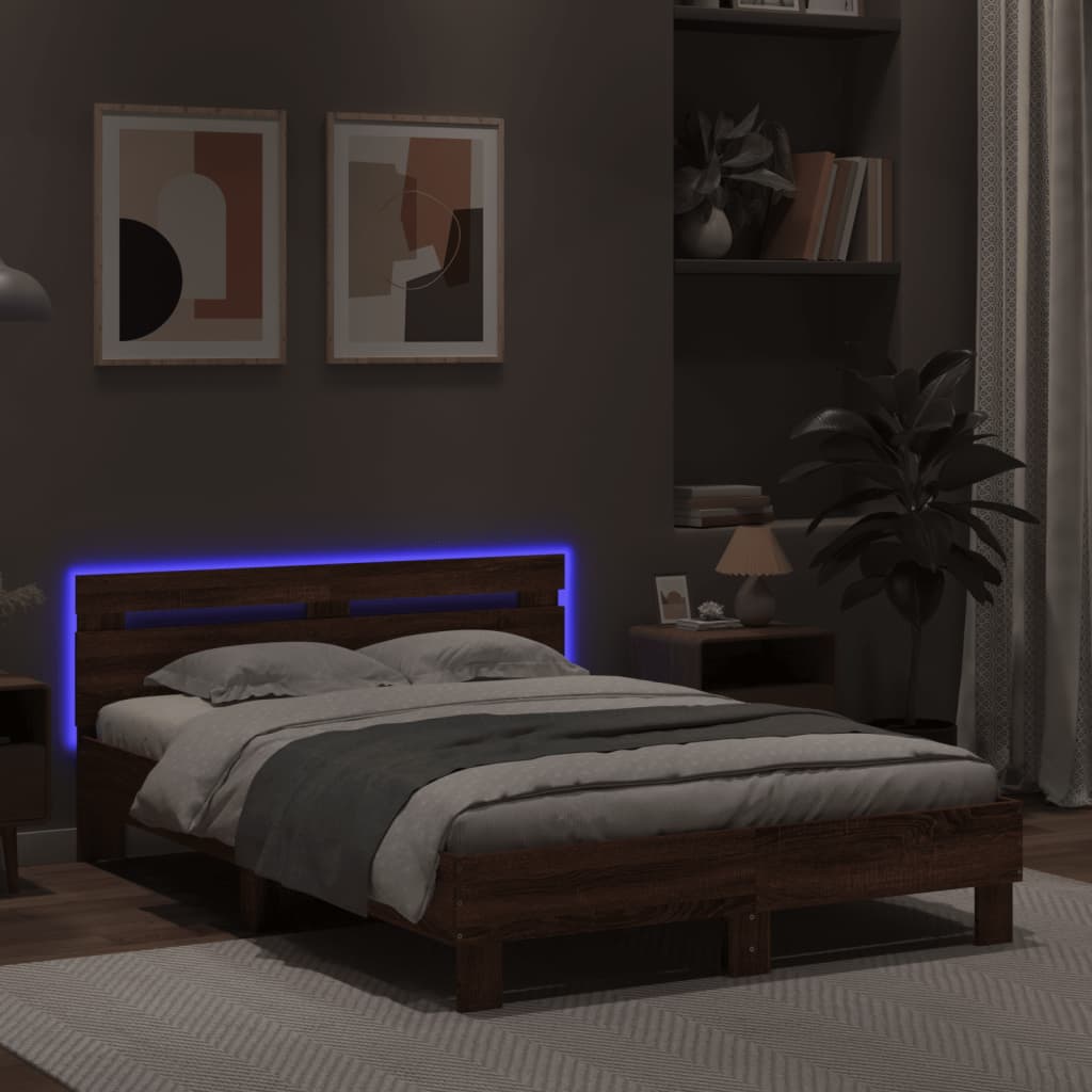 Cadre de lit avec LED sans matelas chêne marron 135x190 cm - XIOS
