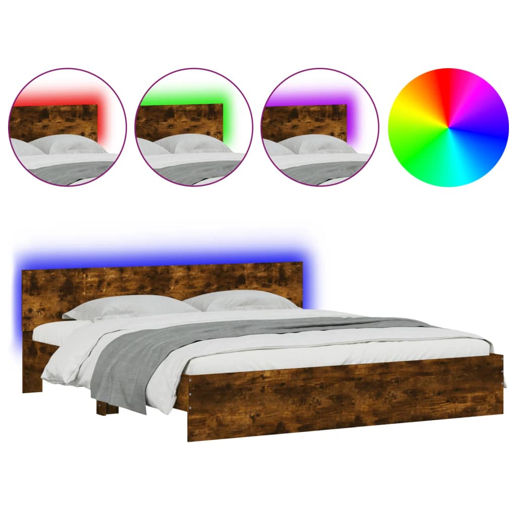 Cadre de lit avec LED sans matelas chêne fumé 200x200 cm - XIOS