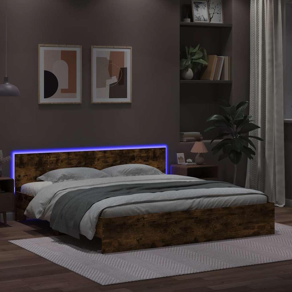 Cadre de lit avec LED sans matelas chêne fumé 200x200 cm - XIOS