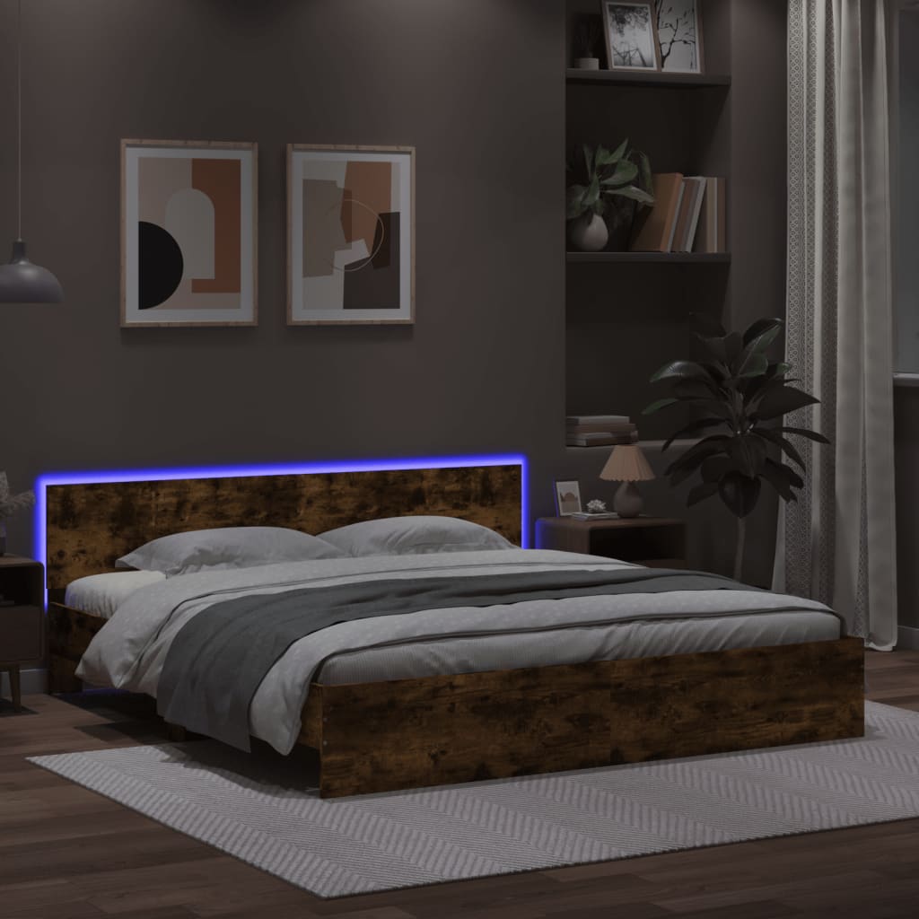 Cadre de lit avec LED sans matelas chêne fumé 200x200 cm - XIOS
