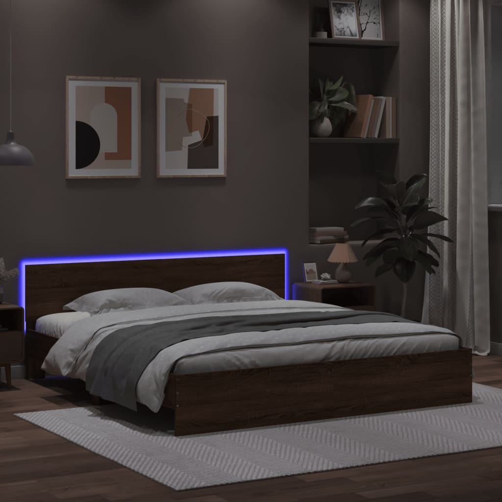 Cadre de lit avec LED sans matelas chêne marron 200x200 cm - XIOS