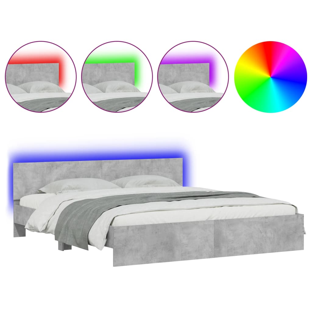 Cadre de lit avec LED sans matelas gris béton 180x200 cm - XIOS